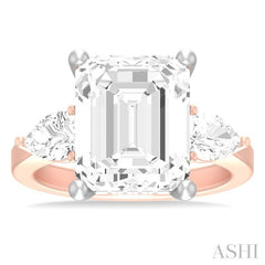 1 Ctw Tri-Mount Emerald Shape Center Pear and Round Cut Diamond Semi Mount Engagement Ring in 14K Rose and White Gold