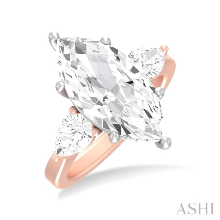 1 Ctw Tri-Mount Marquise Shape Center Pear and Round Cut Diamond Semi Mount Engagement Ring in 14K Rose and White Gold