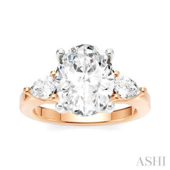1/2 Ctw Tri-Mount Oval Shape Center Pear and Round Cut Diamond Semi-Mount Engagement Ring in 14K Rose and White Gold