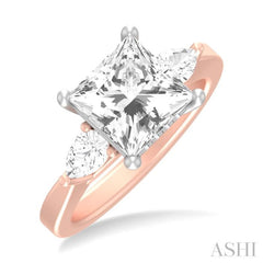 1/2 Ctw Tri-Mount Princess Shape Center Pear and Round Cut Diamond Semi Mount Engagement Ring in 14K Rose and White Gold