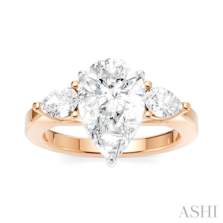 1/2 Ctw Tri-Mount Centerpiece Pear and Round Cut Diamond Semi-Mount Engagement Ring in 14K Rose and White Gold