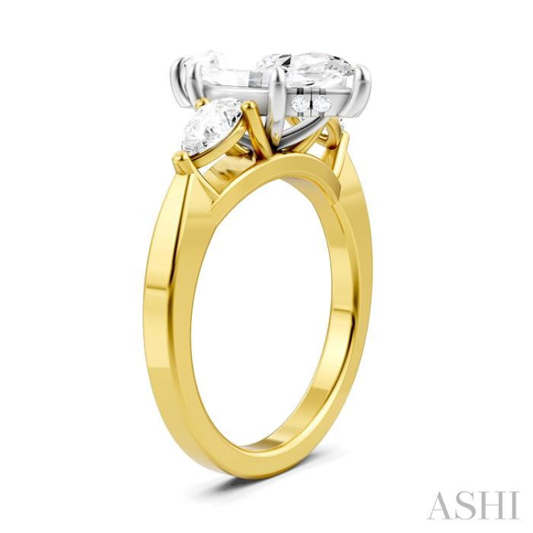 1/2 Ctw Tri-Mount Marquise Shape Center Pear and Round Cut Diamond Semi-Mount Engagement Ring in 14K Yellow and White Gold