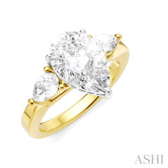 1/2 Ctw Tri-Mount Centerpiece Pear and Round Cut Diamond Semi-Mount Engagement Ring in 14K yellow and White Gold