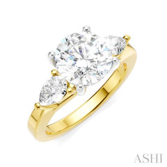 1/2 Ctw Tri-Mount Circular Shape Center Pear and Round Cut Diamond Semi-Mount Engagement Ring in 14K Yellow and White Gold