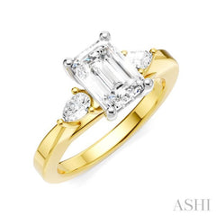 1/4 Ctw Tri-Mount Emerald Shape Center Pear and Round Cut Diamond Semi-Mount Engagement Ring in 14K Yellow and White Gold