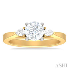 1/4 Ctw Tri-Mount Circular Shape Center Pear and Round Cut Diamond Semi Mount Engagement Ring in 14K Yellow and White Gold