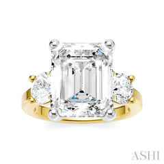 1 1/10 Ctw Tri-Mount Emerald Shape Center Round Cut Diamond Semi-Mount Engagement Ring in 14K Yellow and White Gold