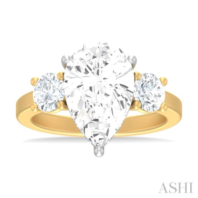 1 Ctw Tri-Mount Pear Shape Round Cut Diamond Semi Mount Engagement Ring in 14K yellow and White Gold
