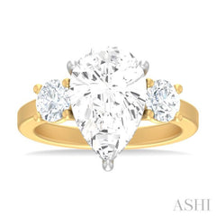 1 Ctw Tri-Mount Pear Shape Round Cut Diamond Semi Mount Engagement Ring in 14K yellow and White Gold