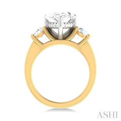 1 Ctw Tri-Mount Pear Shape Round Cut Diamond Semi Mount Engagement Ring in 14K yellow and White Gold