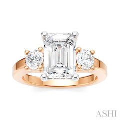 1/2 Ctw Tri-Mount Emerald Shape Center Round Cut Diamond Semi-Mount Engagement Ring in 14K Rose and White Gold