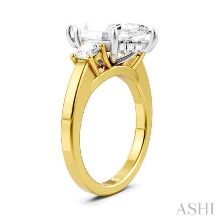 1/2 Ctw Tri-Mount Marquise Shape Center Round Cut Diamond Semi-Mount Engagement Ring in 14K Yellow and White Gold