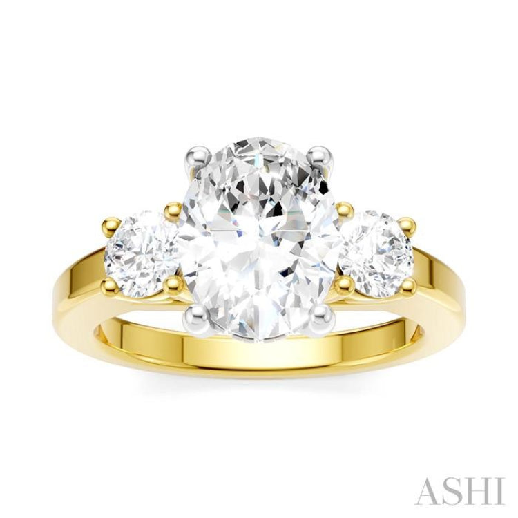 1/2 Ctw Tri-Mount Past, Present and Future Oval Shape Center Round Cut Diamond Semi-Mount Engagement Ring in 14K Yellow and White Gold