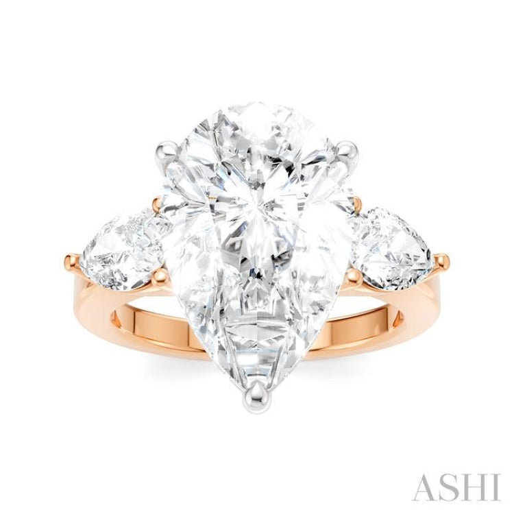 1 1/10 Ctw Tri-Mount Centerpiece Pear and Round Cut Diamond Semi-Mount Engagement Ring in 14K Rose and White Gold