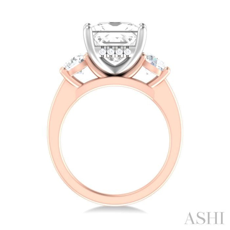 1 Ctw Tri-Mount Princess Shape Round Cut Diamond Semi Mount Engagement Ring in 14K Rose and White Gold
