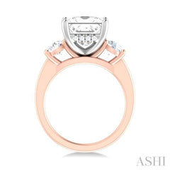 1 Ctw Tri-Mount Princess Shape Round Cut Diamond Semi Mount Engagement Ring in 14K Rose and White Gold