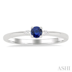 3.5 MM Round Shape Sapphire and 1/50 Ctw Petite Round Cut Diamond Fashion Ring in 10K White Gold