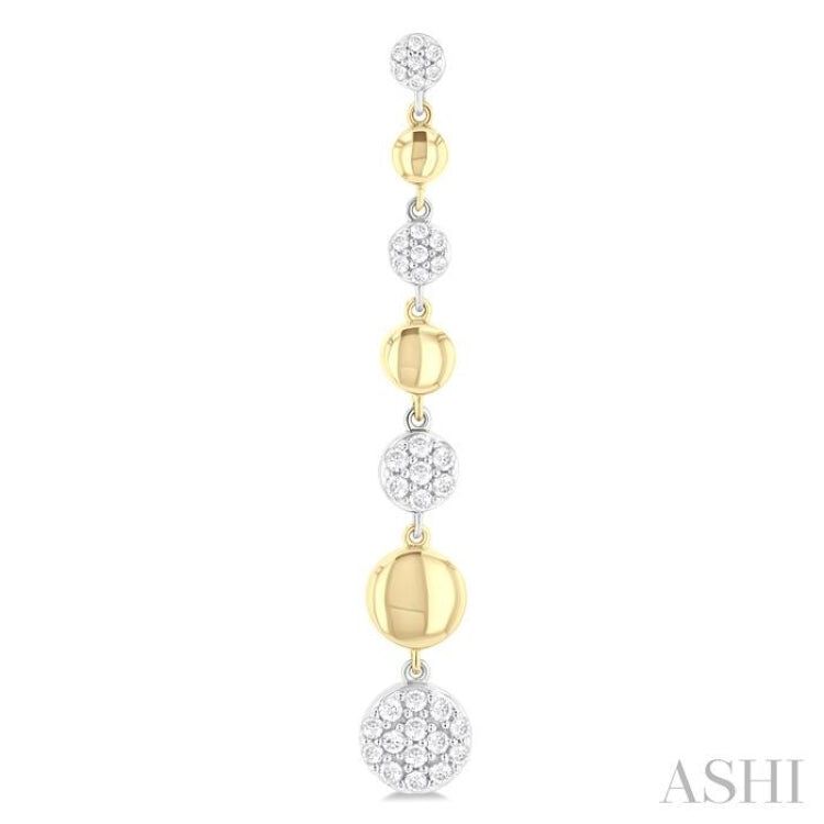 1/2 ctw Two-Toned Puffed Circular Link Round Cut Diamond Fashion Long Earring in 14K Yellow and White Gold