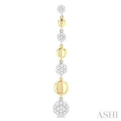 1/2 ctw Two-Toned Puffed Circular Link Round Cut Diamond Fashion Long Earring in 14K Yellow and White Gold