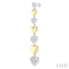 1/2 ctw Two-Toned Puffed Heart Link Round Cut Diamond Fashion Long Earring in 14K Yellow and White Gold