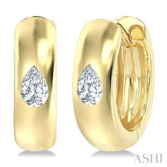 1/4 Ctw Bezel Set Pear Cut Diamond Fashion Huggie Earrings in 14K Yellow Gold