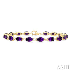 6X4 MM Oval Cut Amethyst and 1/6 Ctw Round Cut Diamond Semi-Precious Tennis Bracelet in 10K Yellow Gold