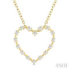 1/4 ctw Open Window Heart Frame Round Cut Diamond Fashion Pendant With Chain in 10K Yellow Gold