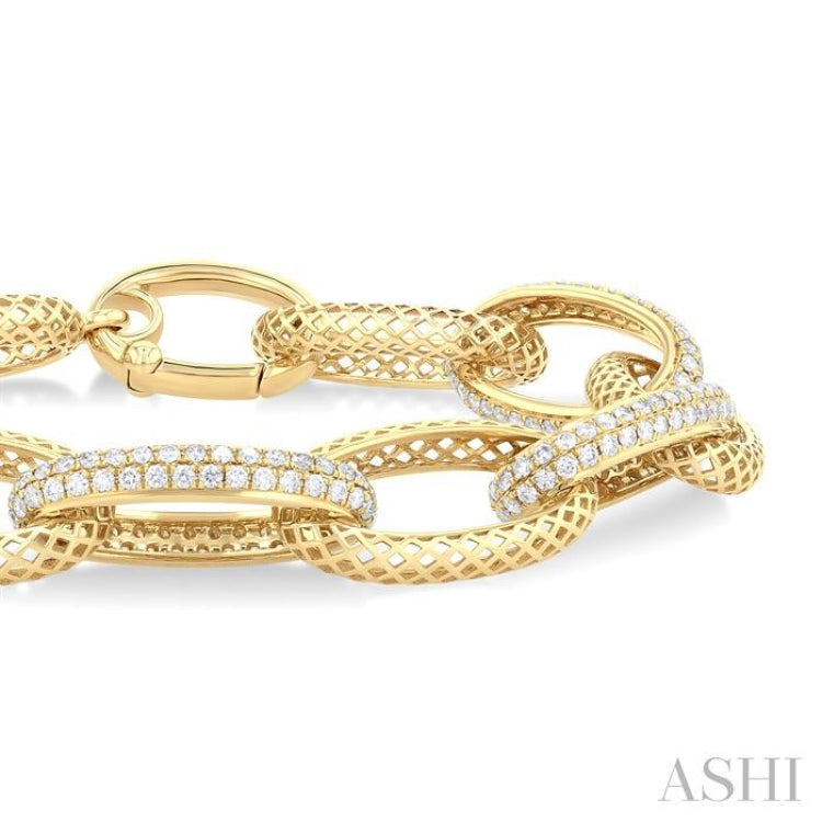 3 ctw Open Window Oval Link Round Cut Diamond Fashion Bold Bracelet in 14K Yellow Gold