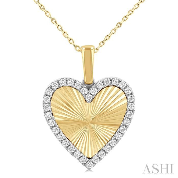 1/4 ctw Fluted Texture Heart Round Cut Diamond Fashion Pendant With Chain in 10K Yellow and White Gold