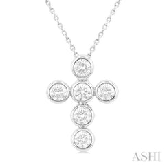 1 1/2 ctw Round Cut Diamond 6-Stone Bezel Set Cross Pendant With Chain in 14K White Gold