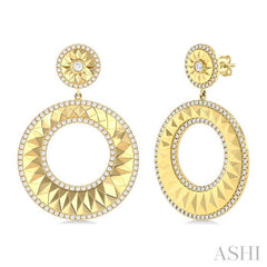 1 7/8 ctw Open Window Circle Dangler Round Cut Diamond Fashion Earrings in 14K Yellow Gold