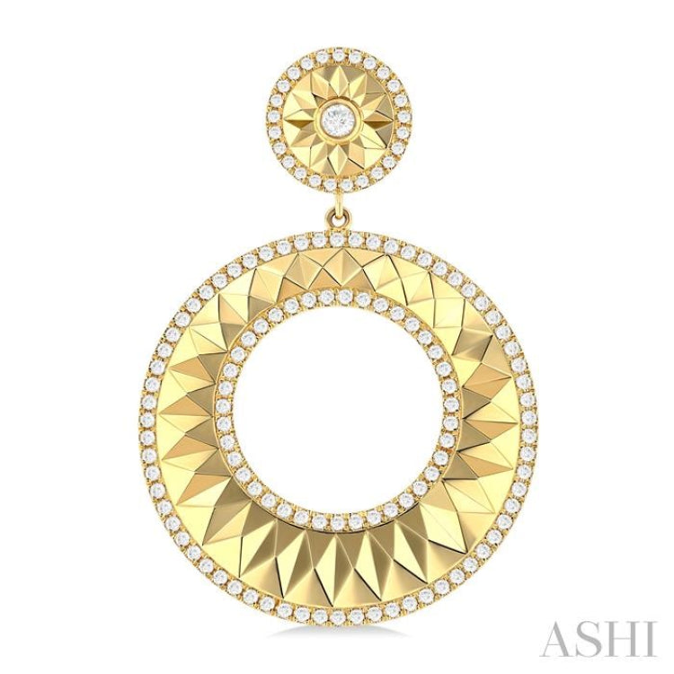 1 7/8 ctw Open Window Circle Dangler Round Cut Diamond Fashion Earrings in 14K Yellow Gold