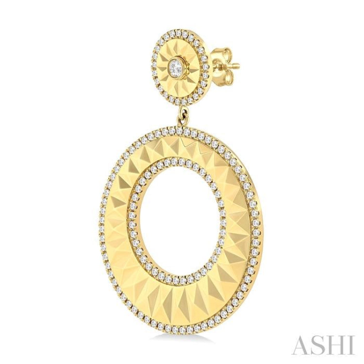 1 7/8 ctw Open Window Circle Dangler Round Cut Diamond Fashion Earrings in 14K Yellow Gold