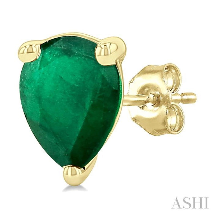 5X3 MM Pear Shape Emerald Precious Stud Earrings in 14K Yellow Gold