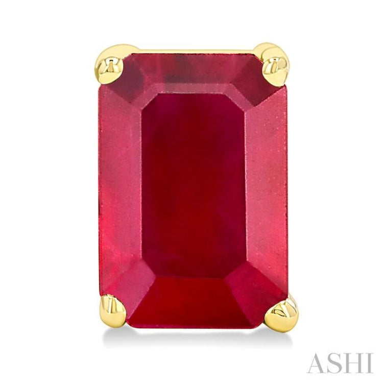 6X4 MM Octagon Shape Ruby Precious Gemstone Stud Earrings in 14K Yellow Gold