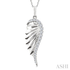 1/5 Ctw Fluted Texture Angel Wing Round Cut Diamond Pirouette Fashion Pendant With Chain in 14K White Gold