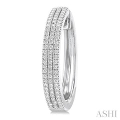 1/2 Ctw Triple Row Pave Set Round Cut Diamond Fashion Hoop Earring in 10K White Gold