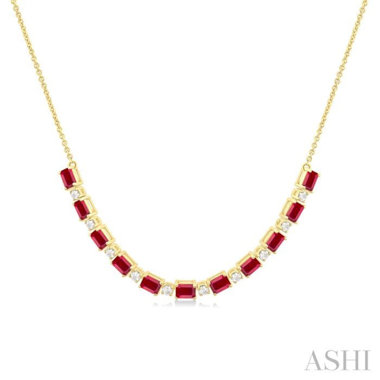 4X3 MM Octagon Shape Ruby and 1/2 Ctw Round Cut Diamond Precious Tennis Necklace in 14K Yellow Gold