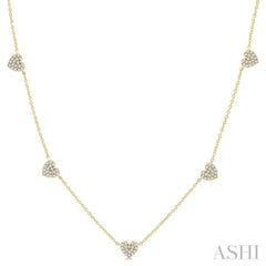 1/4 ctw Heart Motif Round Cut Diamond Station Necklace in 14K Yellow Gold