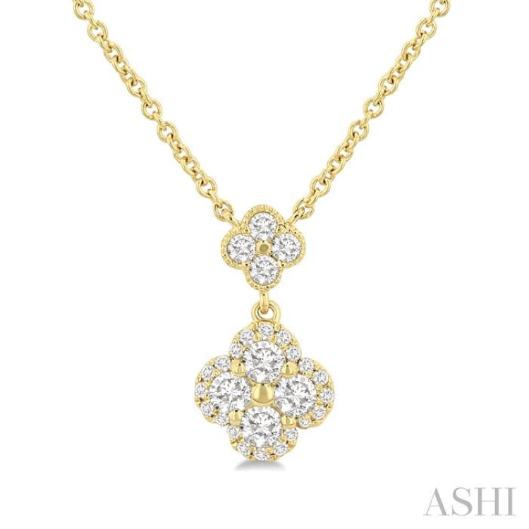 1/2 Ctw Clover Round Cut Diamond Station Necklace in 14K Yellow Gold
