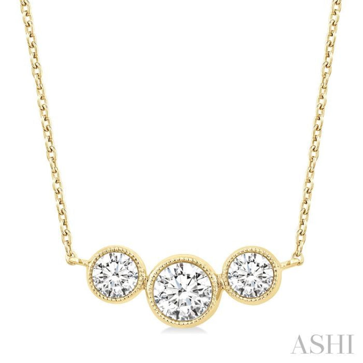 1.00 ctw Past, Present & Future 3-Stone Bezel Set Round Cut Diamond Necklace in 14K Yellow Gold