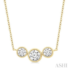 1.00 ctw Past, Present & Future 3-Stone Bezel Set Round Cut Diamond Necklace in 14K Yellow Gold