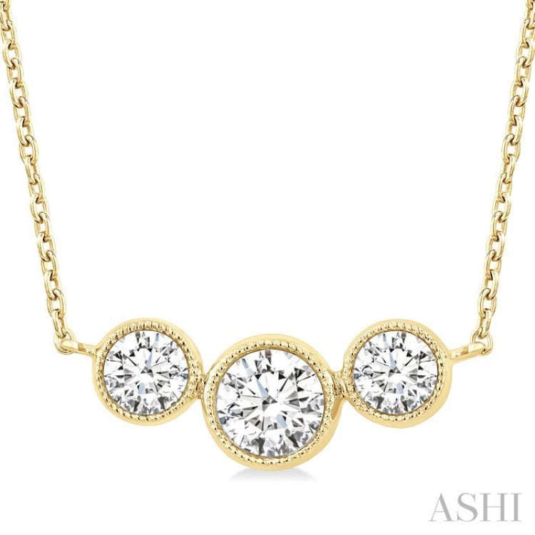 1.00 ctw Past, Present & Future 3-Stone Bezel Set Round Cut Diamond Necklace in 14K Yellow Gold