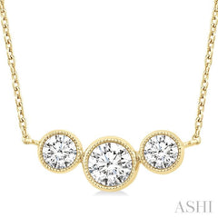 1.00 ctw Past, Present & Future 3-Stone Bezel Set Round Cut Diamond Necklace in 14K Yellow Gold