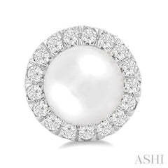 6 MM White Cultured Pearl and 1/4 Ctw Round Cut Diamond Halo Stud Earrings in 14K White Gold