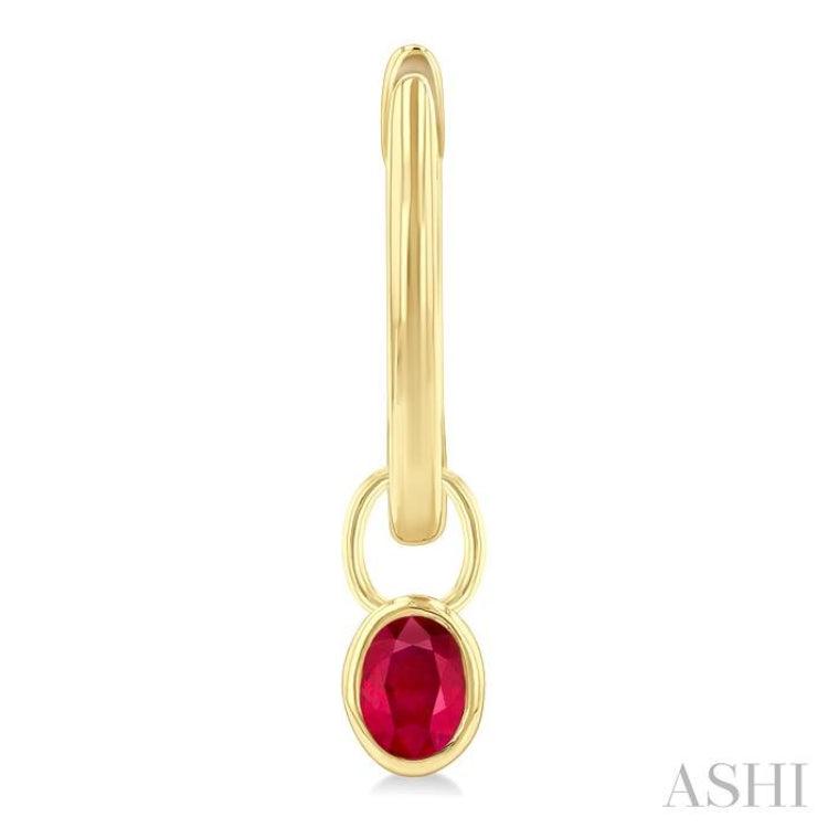 5x3 MM Bezel Set Oval Cut Ruby Precious Fashion Huggie Earrings in 10K Yellow Gold