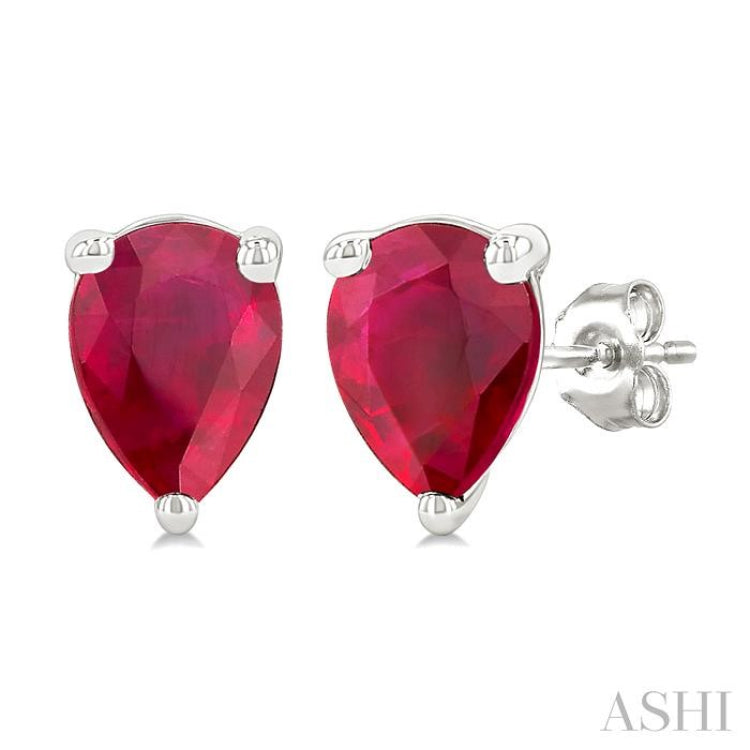 5X3 MM Pear Shape Ruby Precious Stud Earrings in 14K White Gold