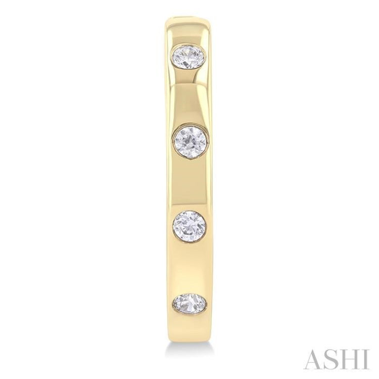 1/6 Ctw Flush Bezel Set Diamond Fashion Hoop Earring in 10K Yellow Gold