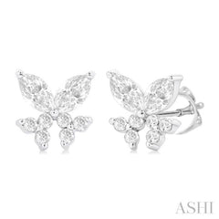 3/8 Ctw Marquise and Round Cut Diamond Criss-Cross Fish Stud Earrings in 14K White Gold