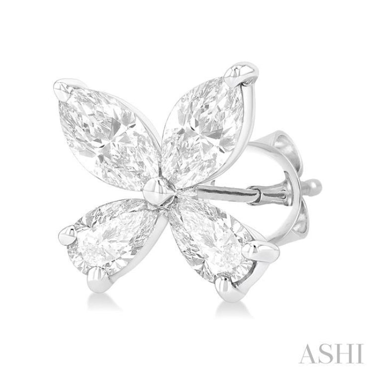 1/2 ctw Floral Pear and Marquise Cut Diamond Stud Earrings in 14K White Gold